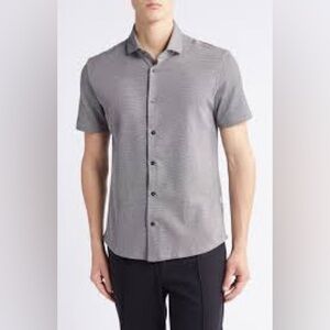 Reiss Charcoal Button Down Collar Short Sleeve Shirt Sz S